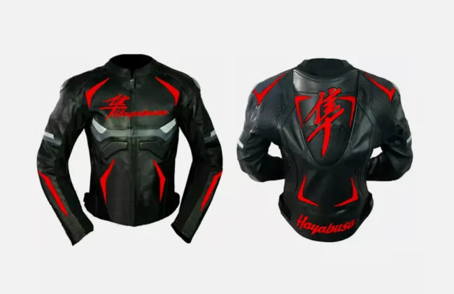 HAYABUSA New Men's Handmade Cowhide Motorbike Racing Leather Jacket For Motorcycle Riders RED/BLACK