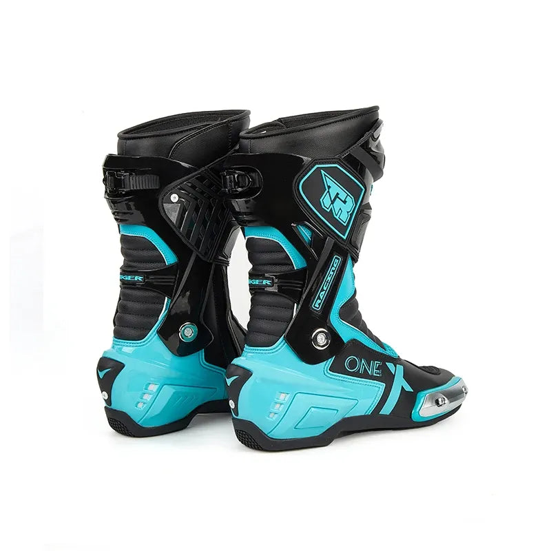 Blue/Black/White/Red Women/Men Motorcycle Long Leather Boots Waterproof Motorbike Motorcycle Riding Shoes All Sizes Armored Sports/Touring